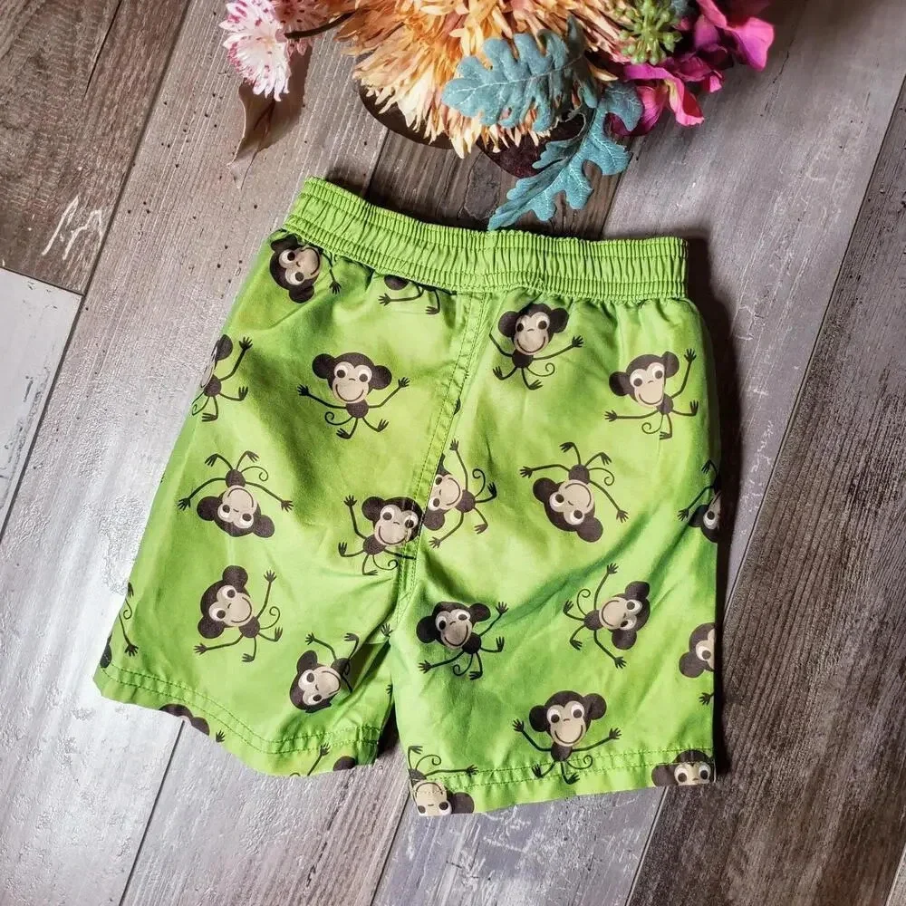 Gymboree Green Monkey Swim Trunks 6-12m EUC